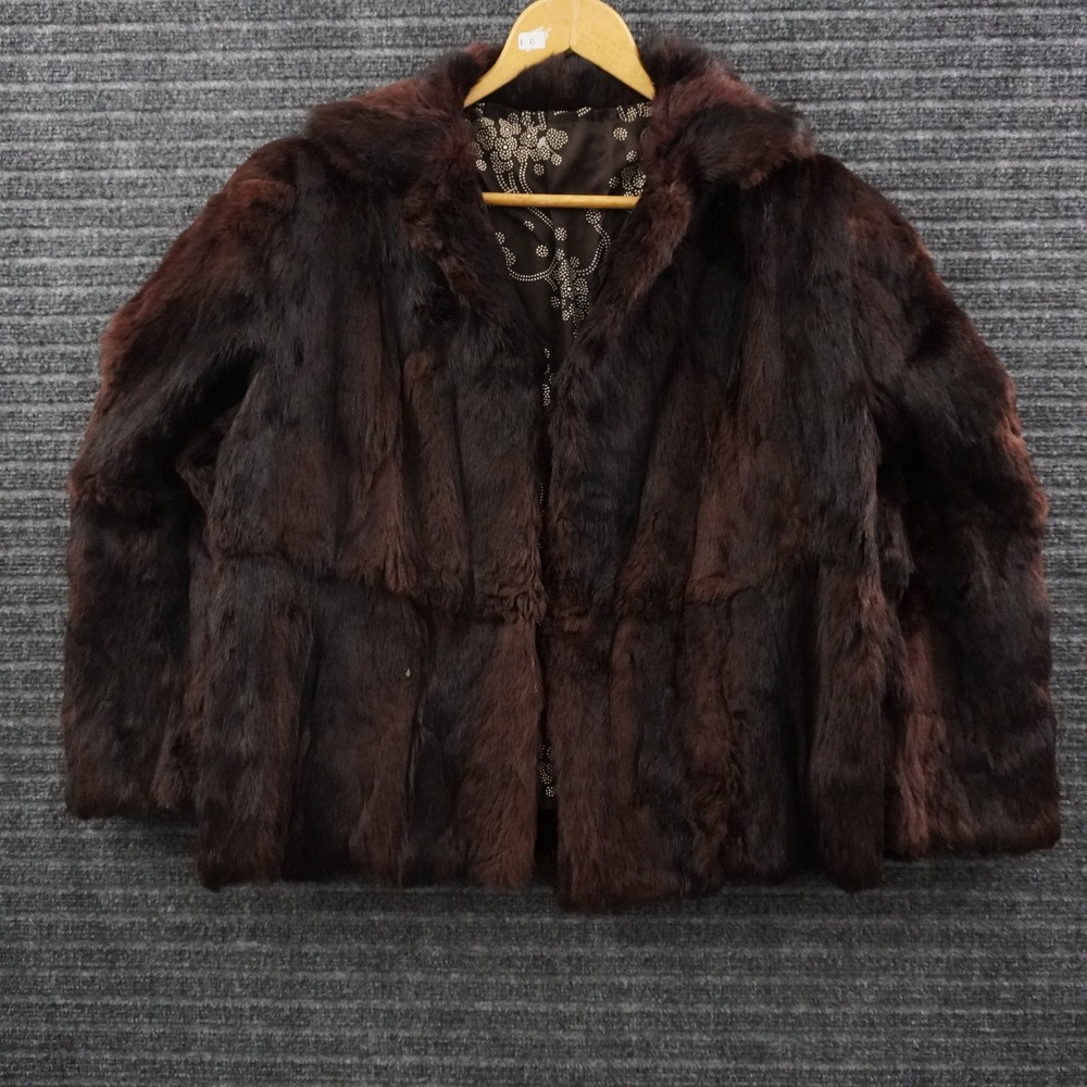 Vintage Mid-Century Mink Fur Coat Womens L Brown Real Fur Floral Lining